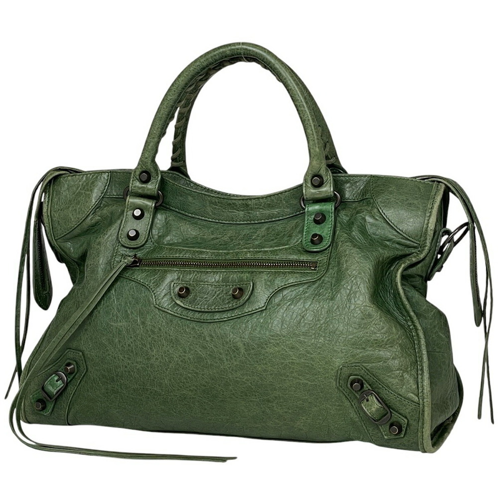 Balenciaga Metallic City Shoulder Bag Handbag Leather Green